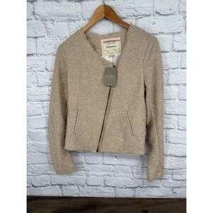 Anthropologie Cartonnier Asymetrical Blazer Moto Jacket Gold Sparkle Beige  Sz L